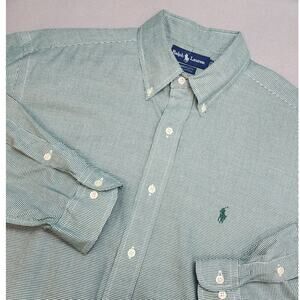 Ralph Lauren Yarmouth Men's Green Houndstooth Button Up Shirt‎ SZ 16.5 32/33